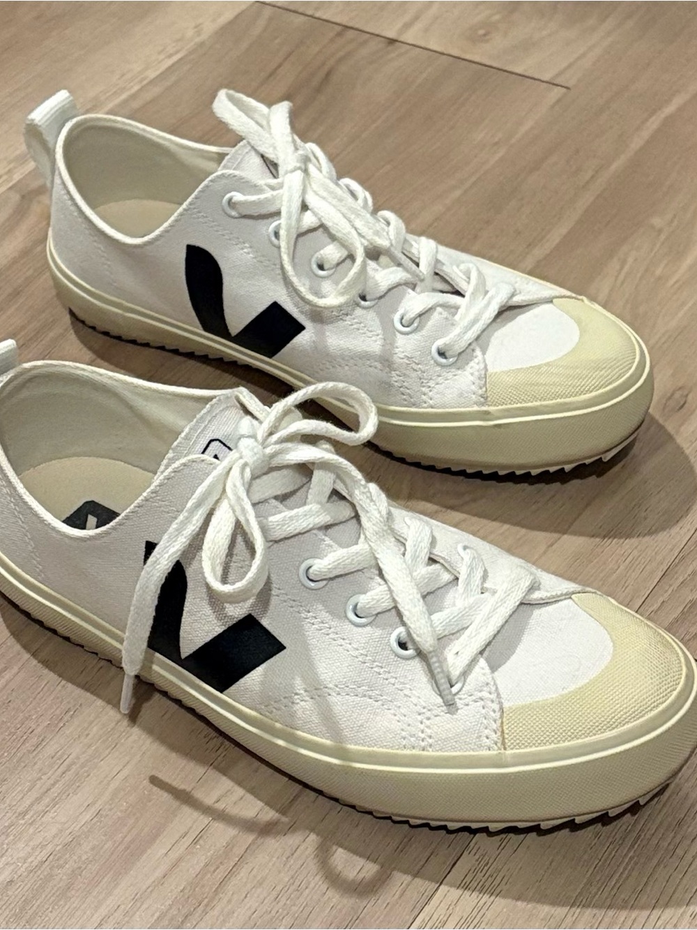 Veja White Canvas Sneakers with Black V Accent
